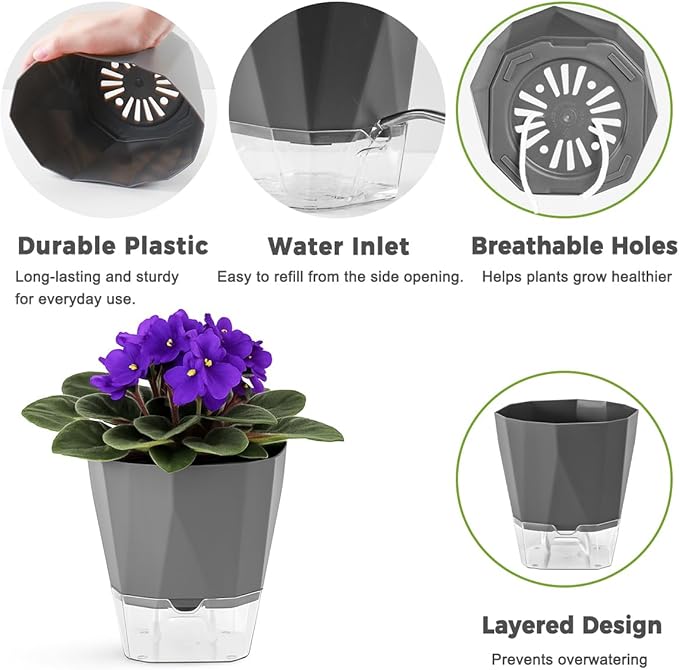 2 Pack Self Watering Plant Pots 8.4" Self Watering Planters - Image 3
