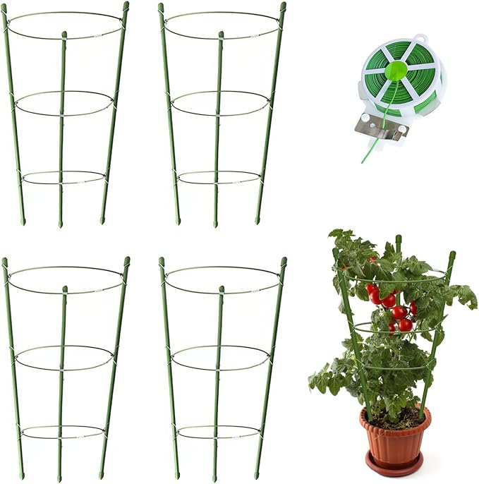 4 Pack Tomato Cage for Garden Plant Support, 24 inches Small Tomato Cages by HOYEJYOU