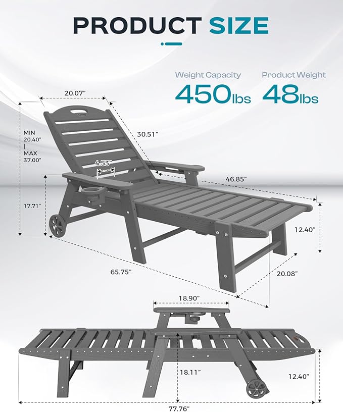 Ciokea Lounge Chair Outdoor, Oversized Chaise Lounge Chair - Image 3