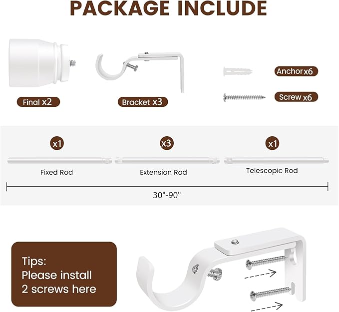 1” Diameter Curtain Rods Itself is 30 to 90 inch 1 Pack Fit 30-84 inch Window - Image 3