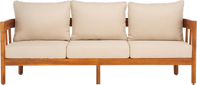 SAFAVIEH Outdoor Collection Owen Acacia Solid Wood Natural/Taupe Cushion by SAFAVIEH