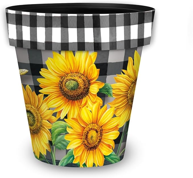 Briarwood Lane Checkered Sunflowers Decorative Medium Planter - Image 4