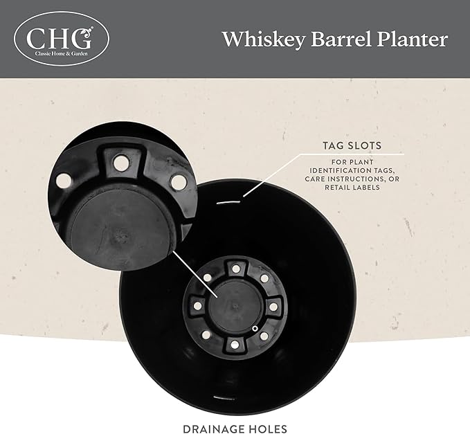 Classic Home and Garden Whiskey Plastic Resin Flower Pot Barrel Planter - Image 3