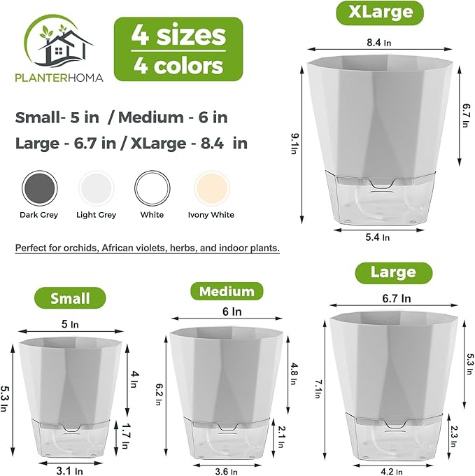 5 Pack Self Watering Pots for Indoor Plants 6.7 Inches Self Watering Planters - Image 4