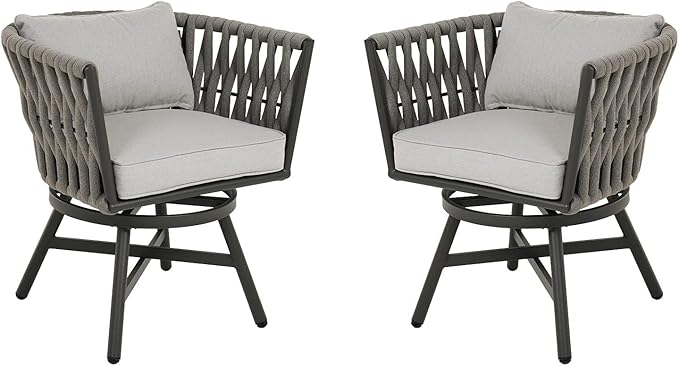 Grand patio Swivel Rope Wicker Chairs Set of 2, Patio Dining Chairs - Image 7