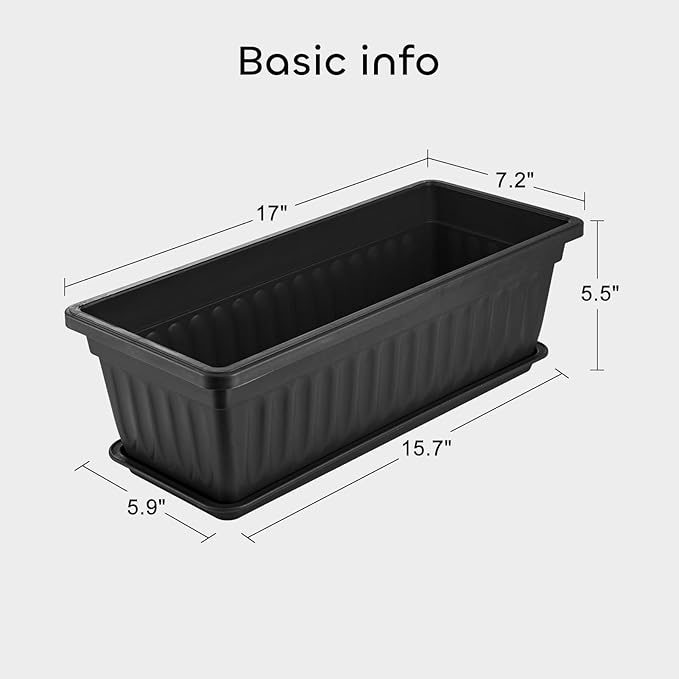 GROWNEER 6 Packs 17 Inches Black Flower Window Box Plastic Vegetable Planters - Image 3