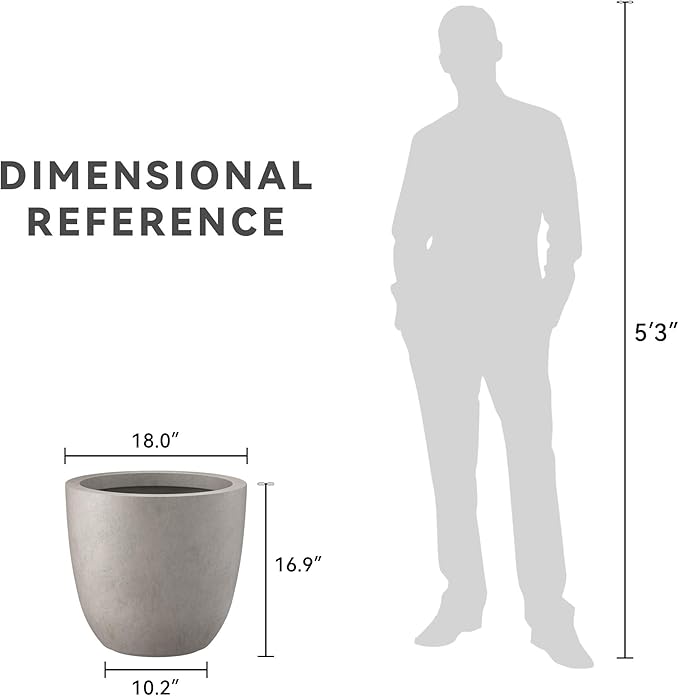 Kante 18 Inch Dia Round Concrete Planter, Indoor Outdoor Large Plant Pot - Image 7