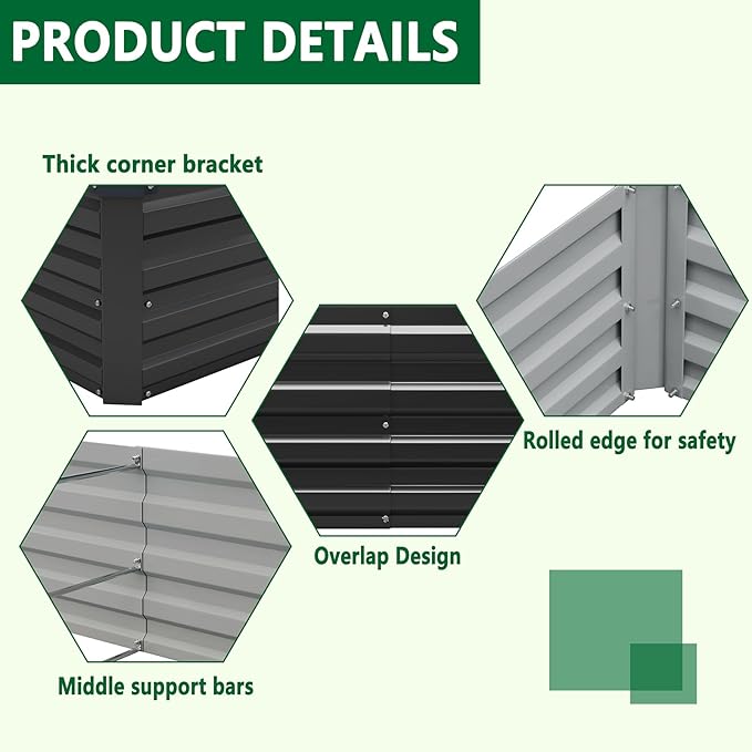 2 Pack 6x3x1FT Galvanized Raised Garden Bed Kit, Outdoor Metal Planter Box - Image 3