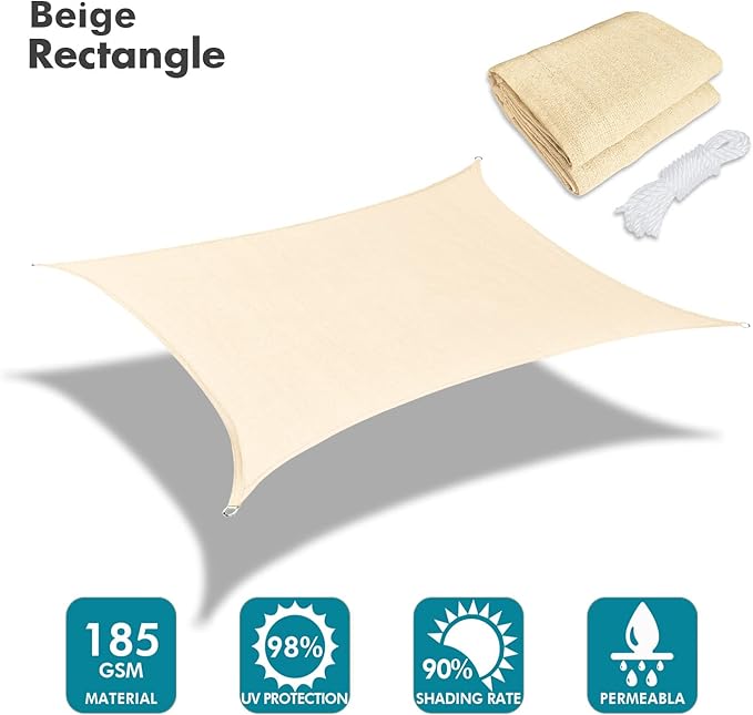 KANAGAWA 23'X24' Cream Custom Size Sun Shade Sail Rectangle UV Block Canopy - Image 2