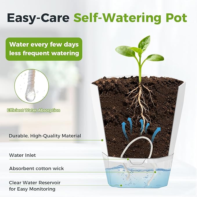 5 Pack Self Watering Pots for Indoor Plants, 6.7 Inches Self Watering Planters - Image 6