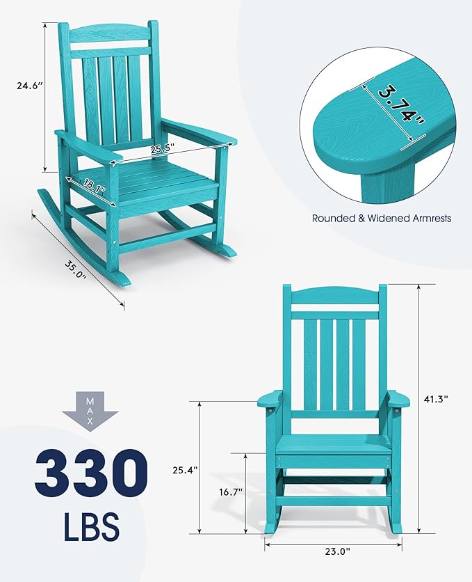 KINGYES HDPE Outdoor Rocking Chair Set of 4, All-Weather Poly Patio Rocking - Image 2