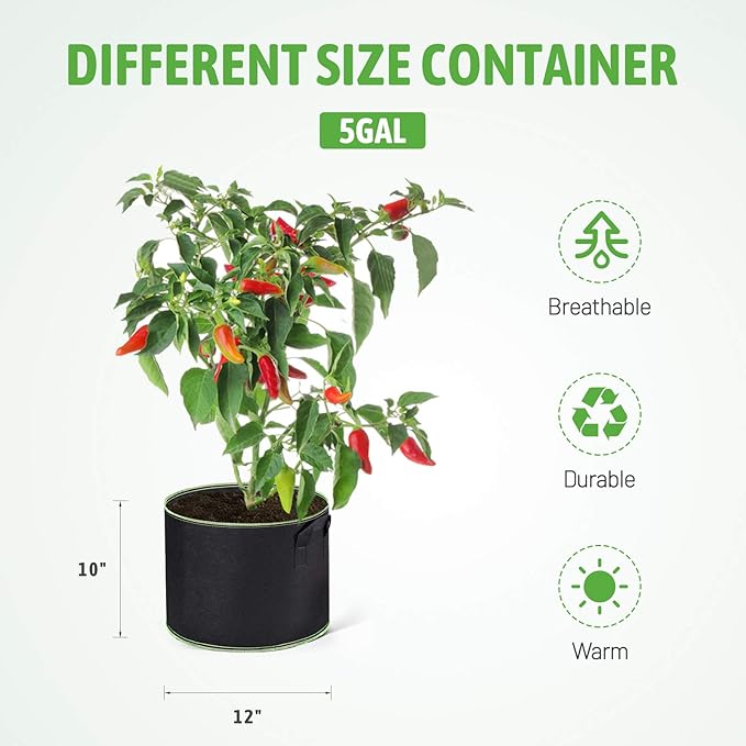 Delxo Garden Grow Bags 5 Gallon 10Pack Reusable Plant Growing Bags Fabric Pots - Image 2