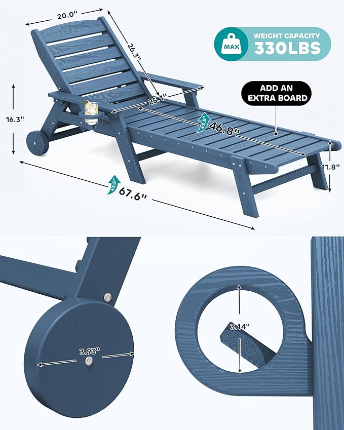 SERWALL Patio Chaise Lounge Chair Set of 6, 5 Positions Adjustable Poly Outdoor - Image 2