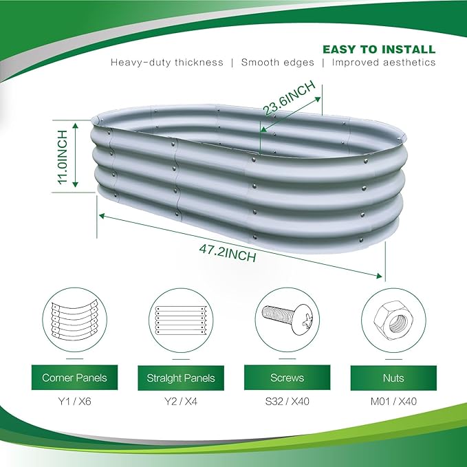 Gardmax Galvanized Raised Garden Bed, Lightweight Planter Boxes Outdoor - Image 4