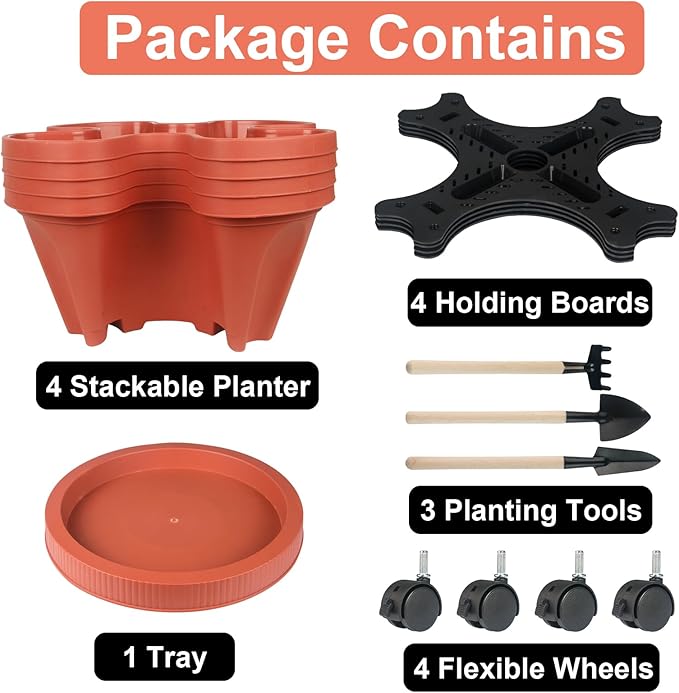 GameXcel Vertical Planter 4 Tier Stackable Planters Garden Planters Strawberry - Image 8