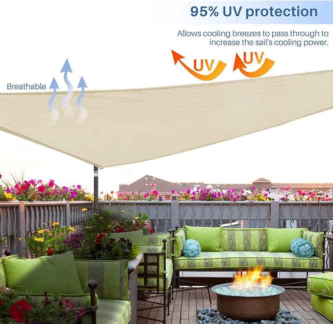E&K Sunrise 9' x 9' x 9' Sun Shade Sail Triangle Canopy Shade Cover UV Block - Image 5