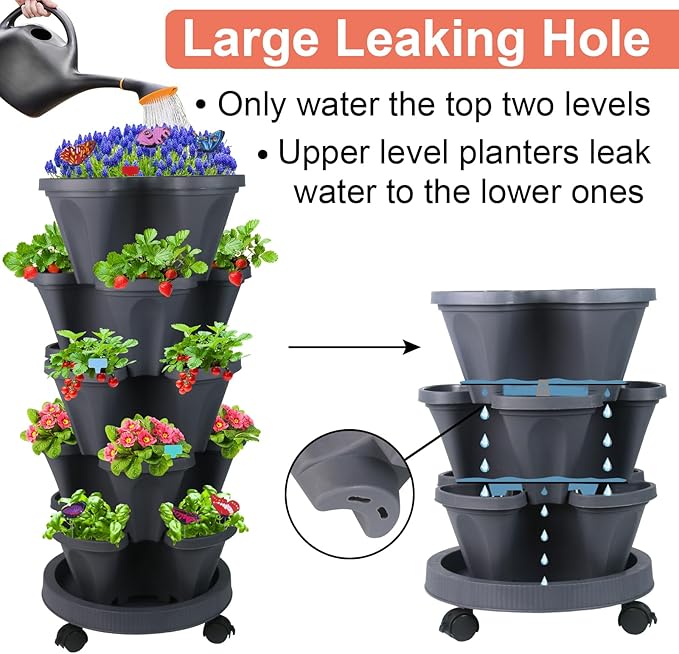 GameXcel Vertical Planter, 5 Tier Stackable Strawberry Planter - Image 2