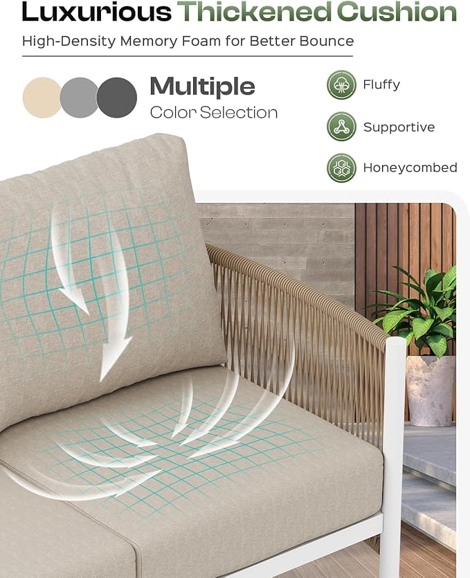 Aluminum Outdoor Patio Couch, 3 Seats HDPE Rope Patio Sofa - Image 6