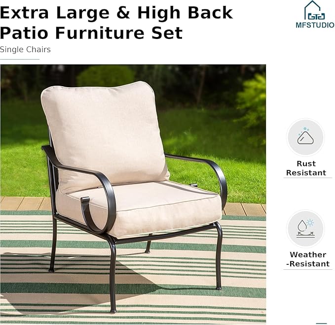MFSTUDIO 7 Seats Metal Patio Conversation Furniture Sets, 6 Pieces Outdoor - Image 7
