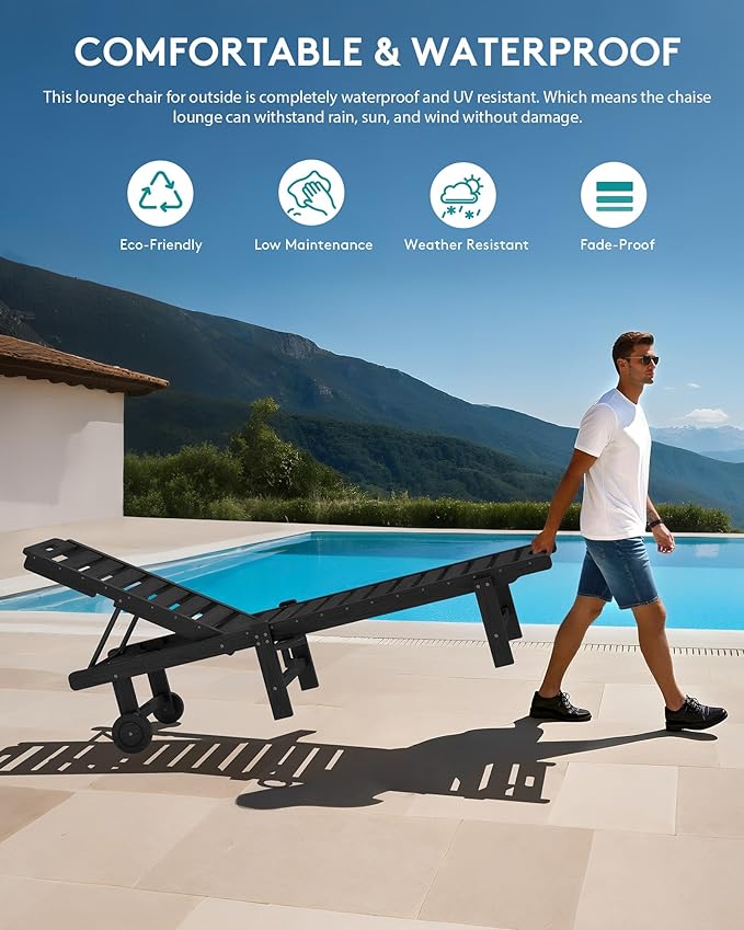 SERWALL Outdoor Chaise Lounge Set of 2, All-Weather HDPE Pool Lounge Chairs - Image 5