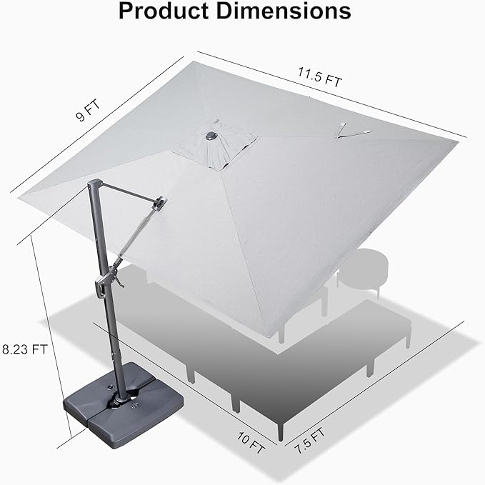 PURPLE LEAF Patio Umbrella 9' X 11.5' Rectangle Cantilever Umbrella Large - Image 9