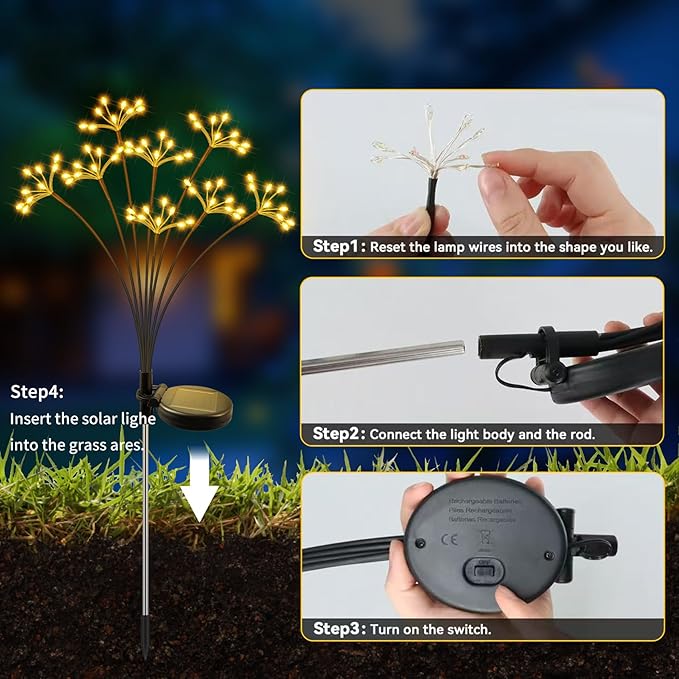 JJGoo Solar Garden Lights, New Upgraded 2 Pack Solar Swaying Starburst Light - Image 8