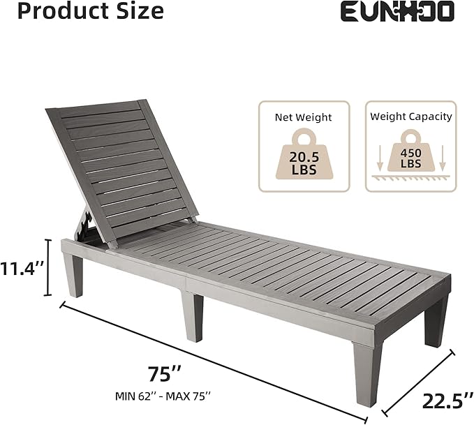 Outdoor Chaise Lounge Set of 2, Adjustable Pool Lounge Chair - Image 2
