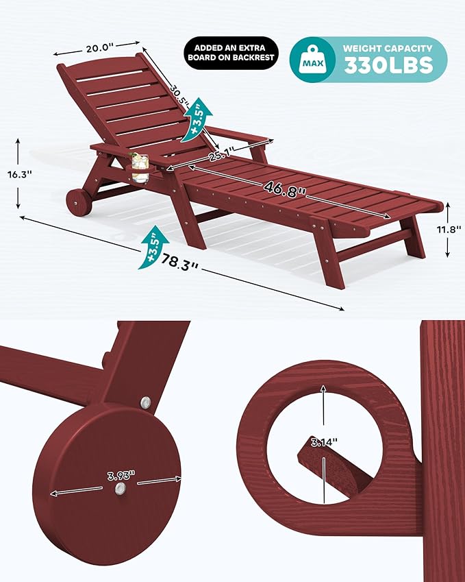 SERWALL Patio Chaise Lounge Chair Set of 2, Poly Lounge Chair - Image 3