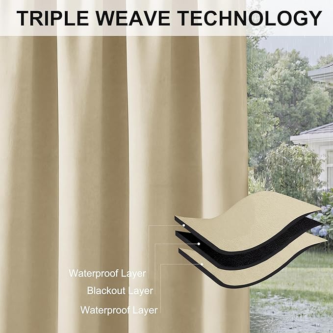 RYB HOME Outdoor Curtains for Patio Waterproof Block Sunlight Thermal Insulated - Image 6