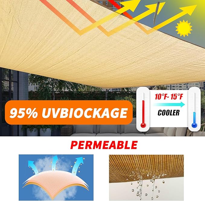 8'x12' Sun Shade Sail Curved Commercial Outdoor Shade Cover Dark Grey Rectangle - Image 3