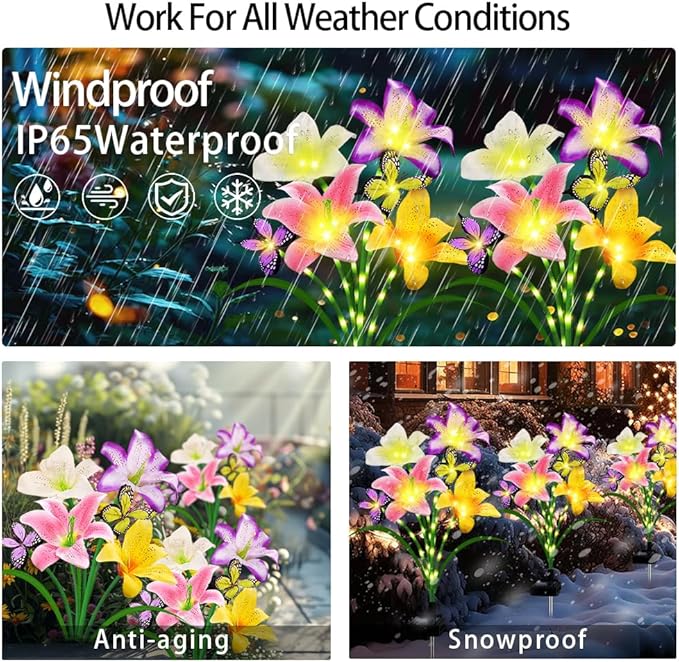 Solar Garden Lights 4 Pack LEDs Solar Lilies Flower Lights, Yard Patio Pathway - Image 6