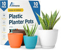 Multicolor Plant Pots with Drainage Holes & Saucers 10 Pack, Indoor & Outdoor by LIFEMASTER