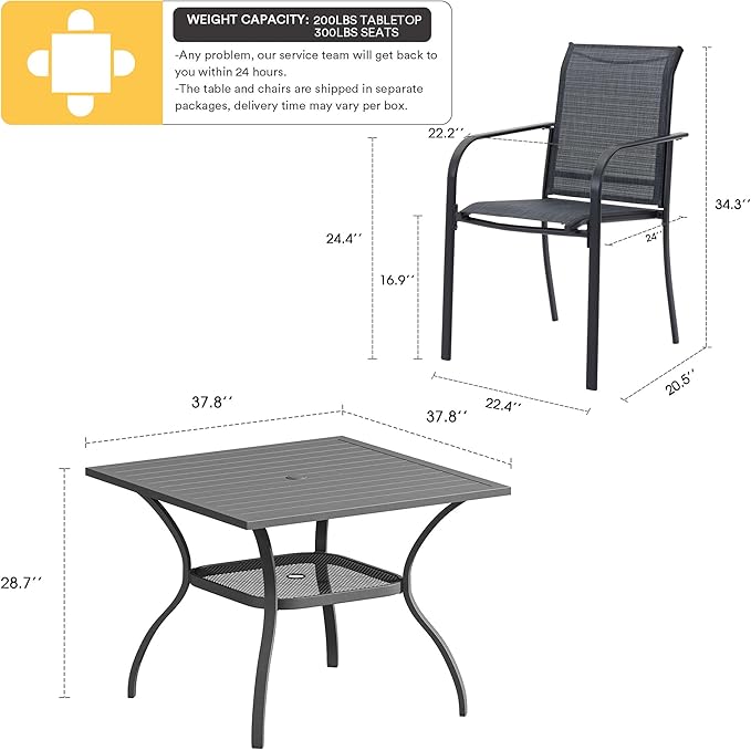 VICLLAX Patio Dining Set, 5 Pieces Outdoor Furniture Set- 37.8" Square Outdoor - Image 7
