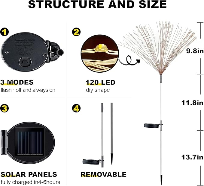 4 PCS Solar Firework Light, Outdoor Solar Garden Decorative Lights 120 LED - Image 2
