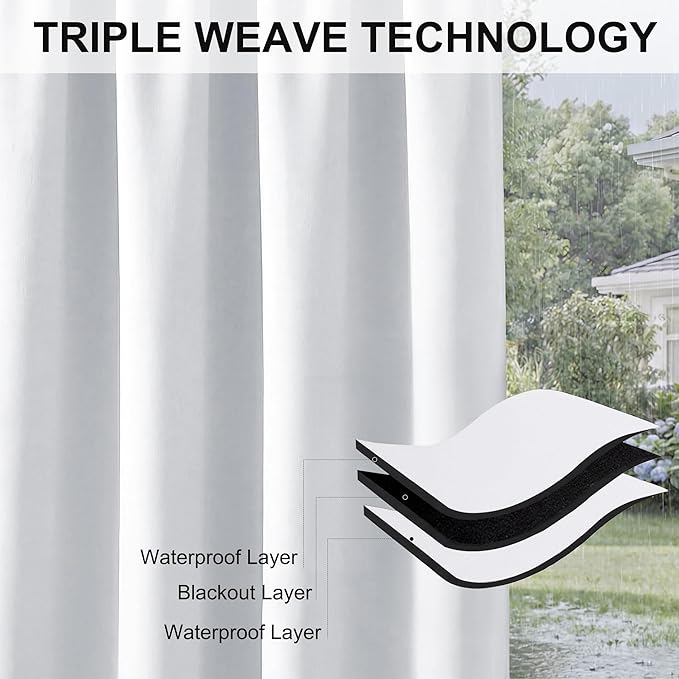 RYB HOME Outdoor Curtains for Patio Waterproof Block Sunlight Thermal Insulated - Image 6