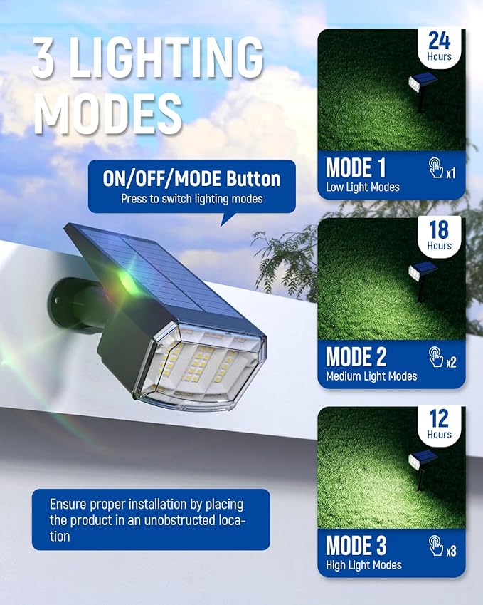 Solar Spot Lights Outdoor Waterproof 2 Pack IP65, 63 LED 3 Lighting Modes - Image 2
