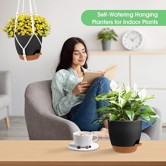 Hanging Planters for Indoor Outdoor Plants, 2 Pack Self Watering Hanging Pot - Image 5