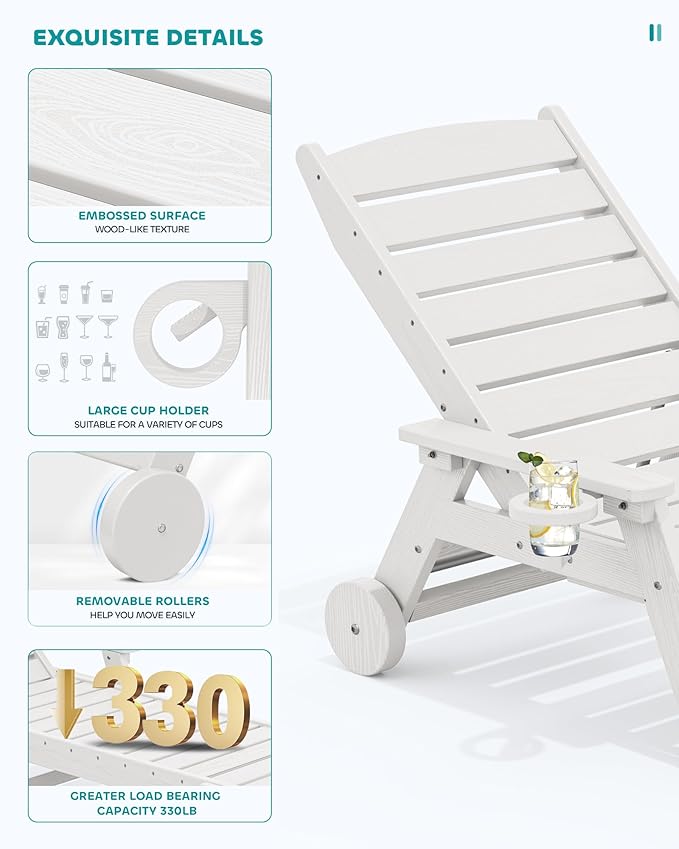 SERWALL Patio Chaise Lounge Chair, Poly Lounge Chair - Image 5