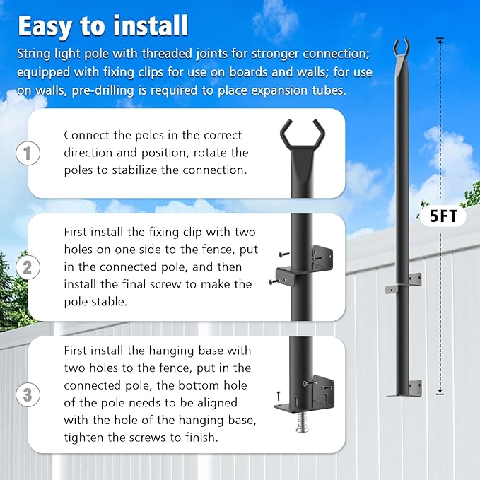 AILBTON 6 Pack 5Ft String Light Poles, Light Poles - Image 7
