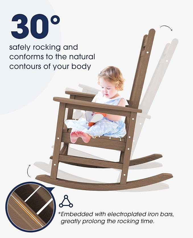 KINGYES Oversized Outdoor Rocking Chair Set of 8, All-Weather Patio Rocking - Image 5