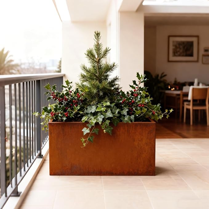 Rusted Metallic Heavy Rectangular Planter 30" x 12" x 24" - Image 7