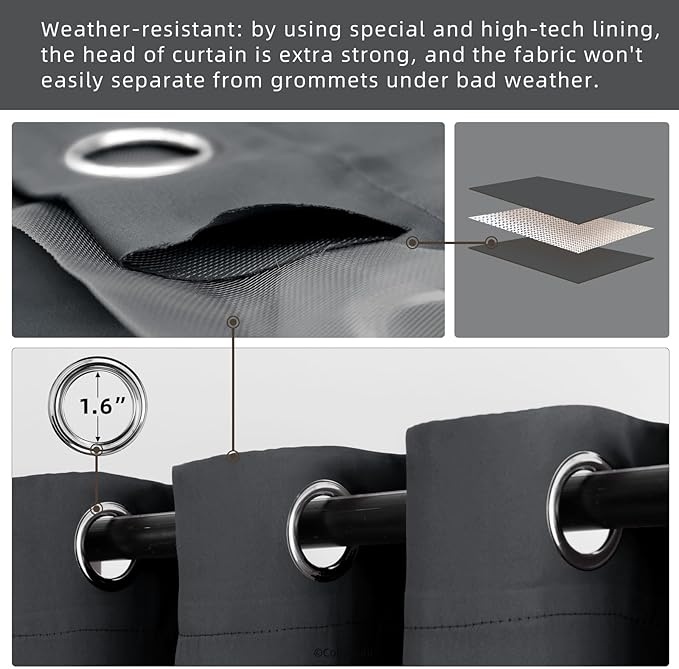 Outdoor Patio Curtain Waterproof Darkening Thermal Insulated Indoor Curtains - Image 3
