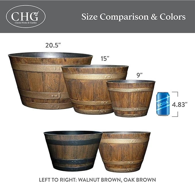 Classic Home and Garden Whiskey Plastic Resin Flower Pot Barrel Planter - Image 6