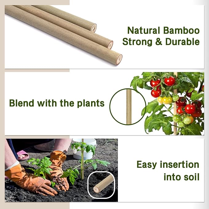 Plant Stakes, 18 Inches Natural Garden Bamboo Sticks, BOVITRO 20Pcs Plant - Image 2