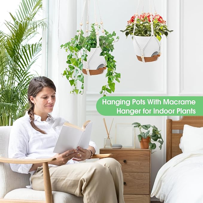 Hanging Planters for Indoor Outdoor Plants, 2 Pack Self Watering Hanging Pot - Image 6