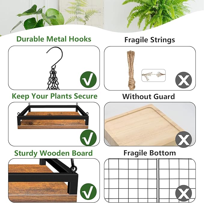 Plant Hanger Indoor, 11.8" Wooden Hanging Plant Holder - Image 4