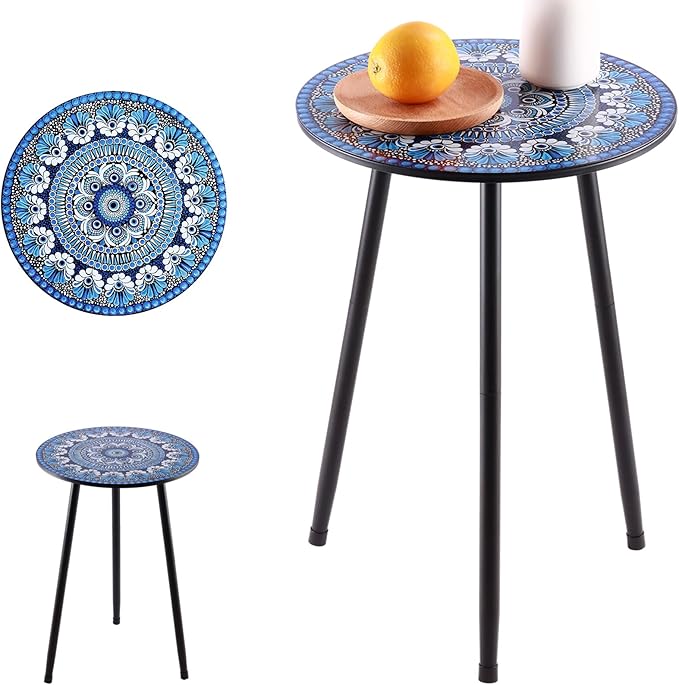 Party Zealot 1 Pack Metal Mosaic Round Side Table 13.4" Small End Table - Image 9