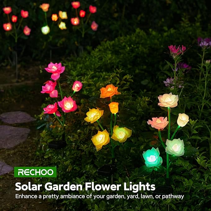 RECHOO Solar Garden Lights Outdoor Decorative, 3 Pack Solar Flower Lights - Image 7