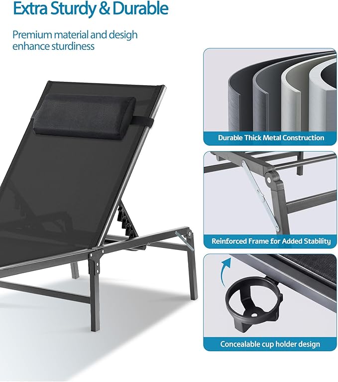 4 Pack Foldable Chaise Lounge Chair - Image 6