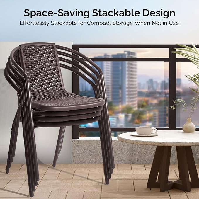 VINGLI PE Rattan Outdoor Dining Chairs Set of 1, Plastic Stackable Patio Chairs - Image 4
